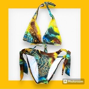 Beach Joy bikini 2 piece small gold earthy python swim suit